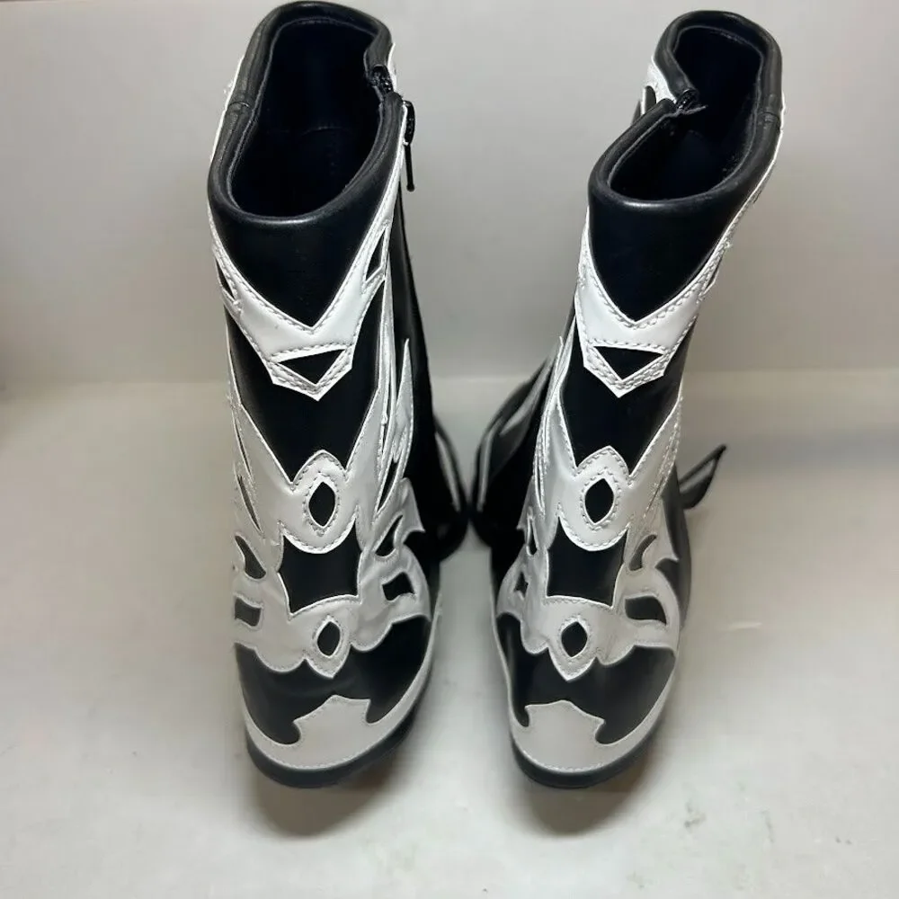 INC Womens 7.5 M Black White Smooth Jadiza Western High Heel Boots DISPLAY QJ9